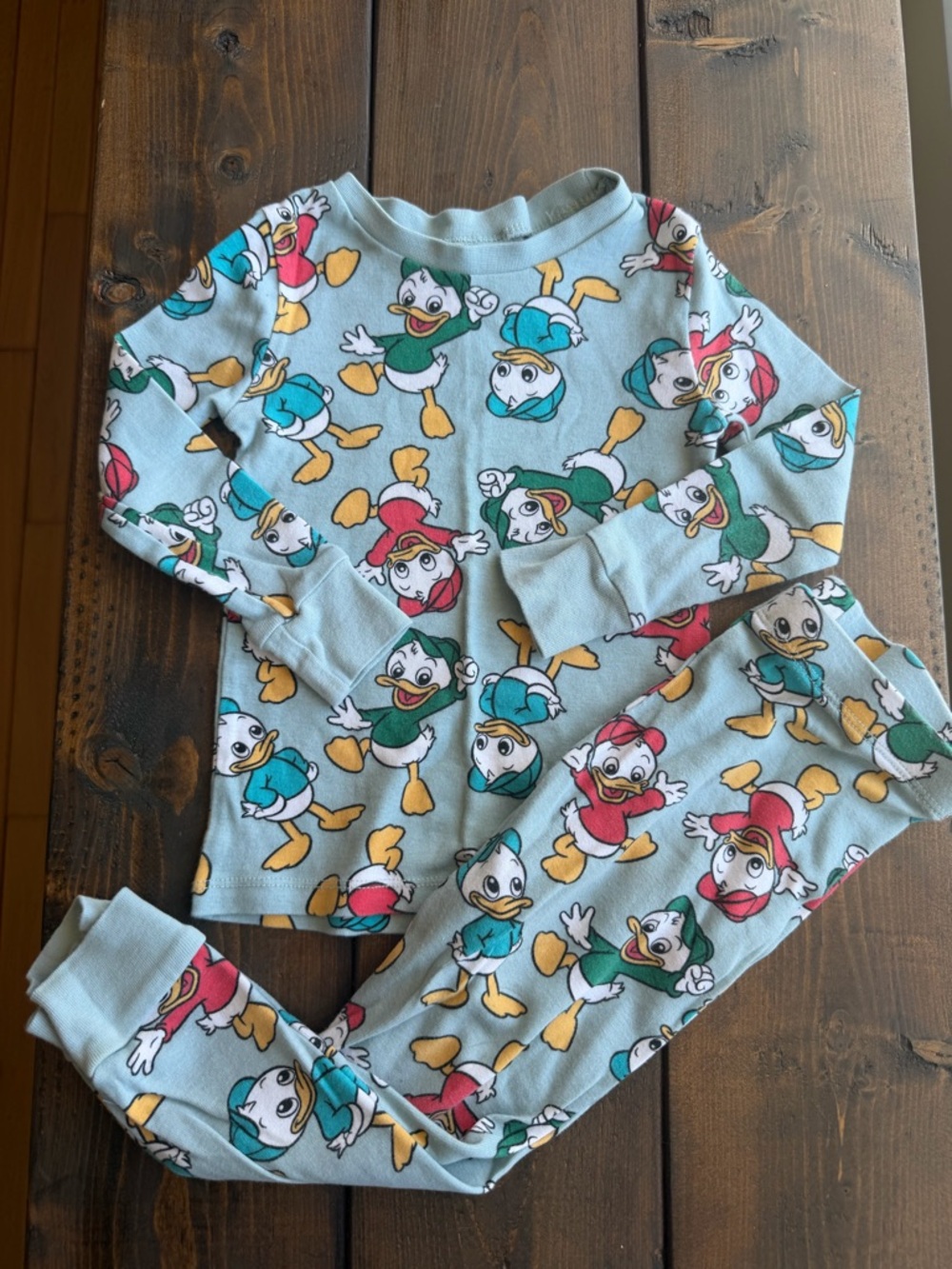 H&M 4TDisney Pale Blue Snug Fitting Pajama Set Featuring Huey, Dewey and Louie.